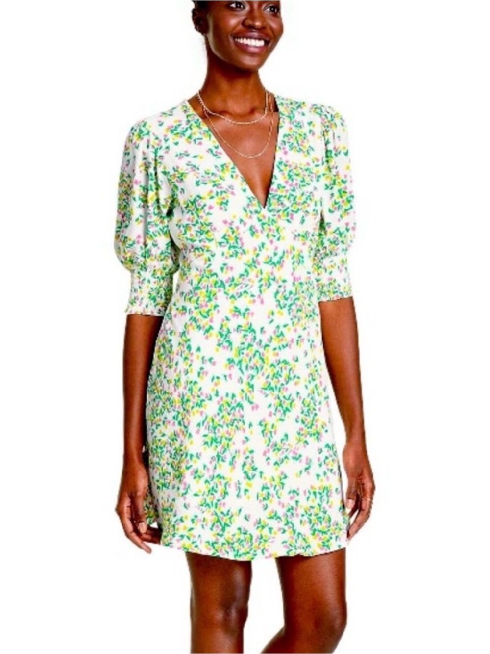 RIXO X Target Floral V-neck Knee Length Dress Puff Sleeves 6